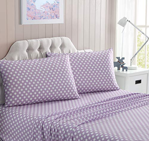 Book Cover Kute Kids Super Soft Sheet Set - Polka Dot Brushed Microfiber for Extra Comfort (Lilac, Twin)