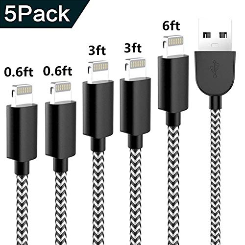 SHARLLEN MFi Certified iPhone Charging Cable Nylon Braided - Fast iPhone Charger Cable Compatible iPhone XS/Max/XR/X/8/8 Plus/7/7 Plus/6/6 Plus/6S/6S Plus More- White Black (0.6ft/0.6ft/3ft/3ft/6ft)