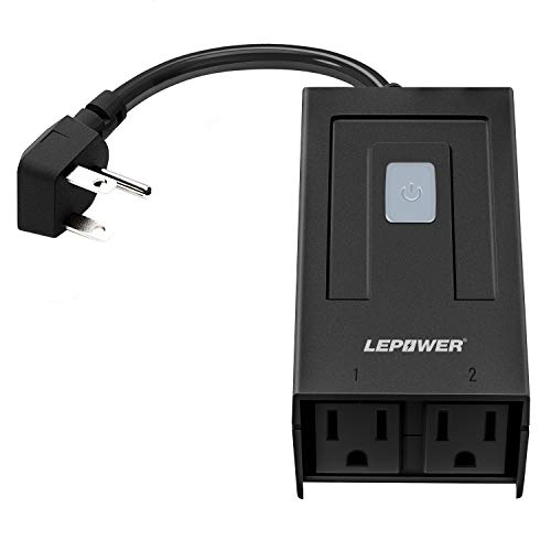 LEPOWER Outdoor Smart Plug, Wifi Smart Outlet with 2 Individual Sockets, IP44 Waterproof/Wireless Remote Control/Timing Function, No Hub Required, Works with Alexa/Google Assistant/IFTTT