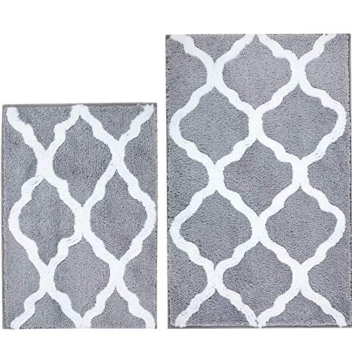 Pauwer Bathroom Rugs Sets 2 Piece Absorbent Microfiber Bath Mats for Bathroom Non Slip Bathroom Rugs and Mats Sets Machine Washable Shag Bath Shower Rugs for Bathroom