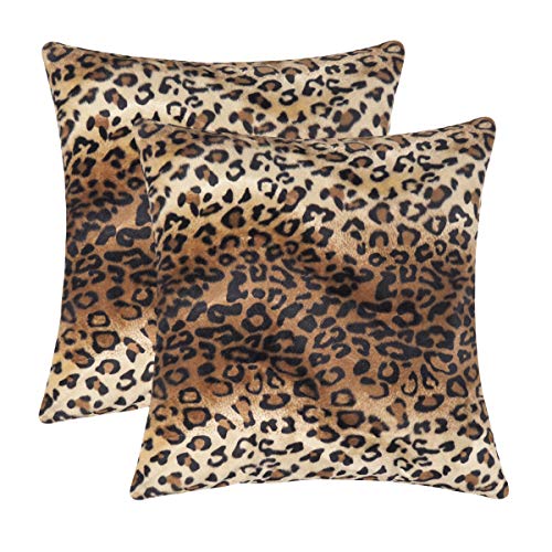 Book Cover CARRIE HOME Soft Plush Leopard Print Faux Fur Decorative Throw Pillow Covers for Home Couch Sofa (Set of 2, 18x18 inch)