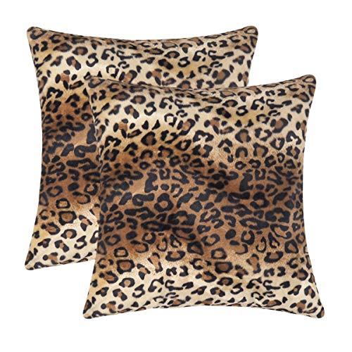 CARRIE HOME Soft Plush Leopard Print Faux Fur Decorative Throw Pillow Covers for Home Couch Sofa (Set of 2, 18x18 inch)