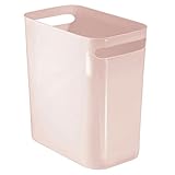 mDesign Plastic Slim Large 2.5 Gallon Trash Can Wastebasket, Classic Garbage Container Recycle Bin for Bathroom, Bedroom, Kitchen, Office, Outdoor Waste, Recycling - Aura Collection - Light Pink/Blush