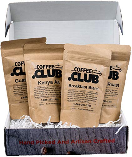 Coffee Club - Gourmet Coffee Bean Sampler Box - 4 Single Origin Specialty Coffees from Around the World - Premium Coffee Sampler Box for Coffee Lovers - 1/2 Pound of Whole Bean Coffee - Roasted in USA