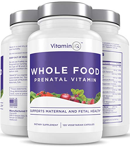 VitaminIQ Whole Food Prenatal Vitamins | Maternal & Fetal Health Multivitamin for Women | Non-GMO Gluten-Free Pre Natal Multivitamin | 120 Vegetarian Capsules | 30-Day Supply Mom & Baby Multivitamin