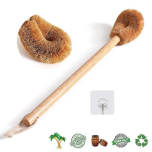 Toilet Brush, Natural Coconut Fibre Brush Head and Rubber Wood Handle, Great for Bathroom