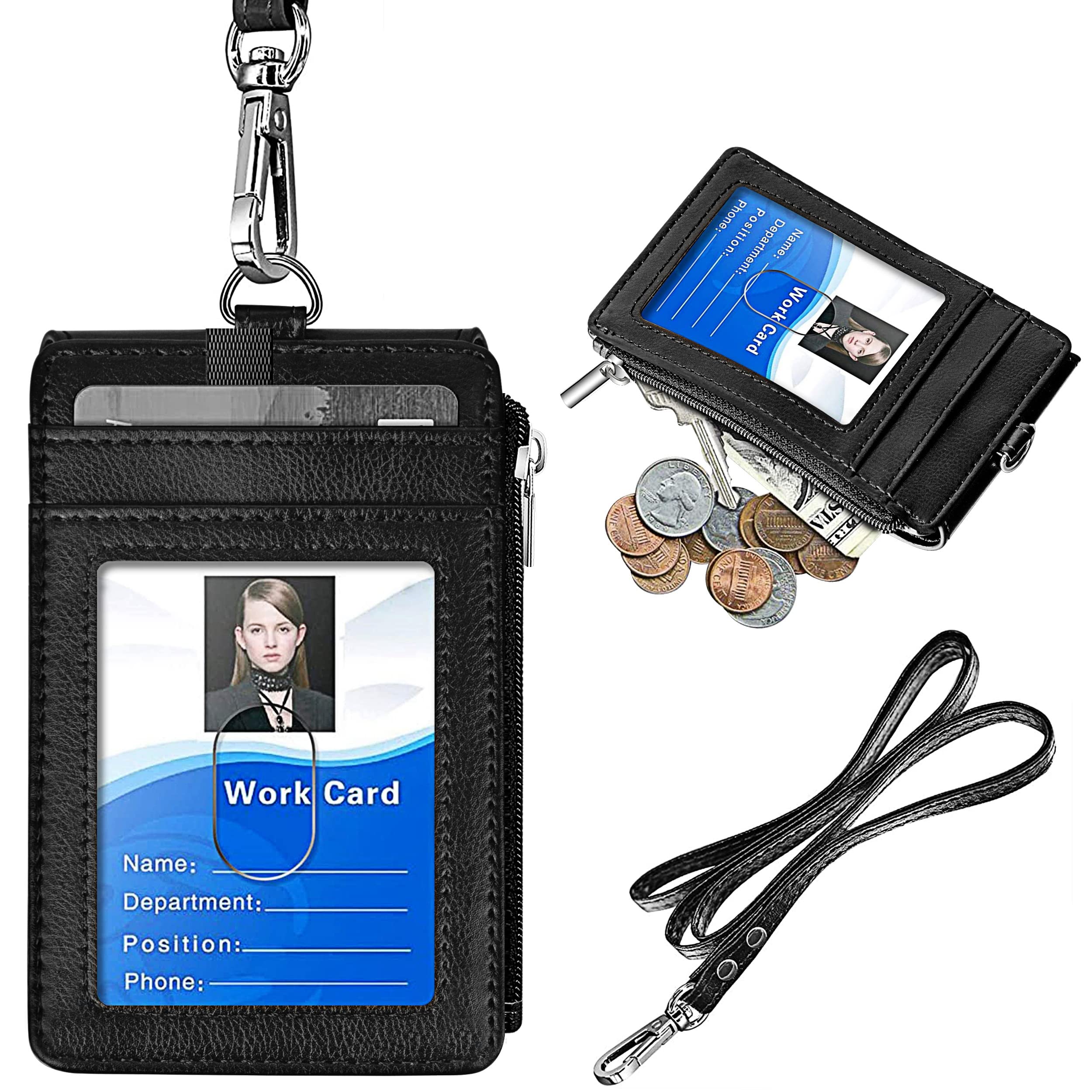 ELV Badge Holder with Zipper, Floral ID Badge Card Holder Wallet with 5 Card Slots, 1 Side RFID Blocking Pocket and 20 inch Neck Lanyard Strap for Offices ID, School ID, Driver Licence (Floral)