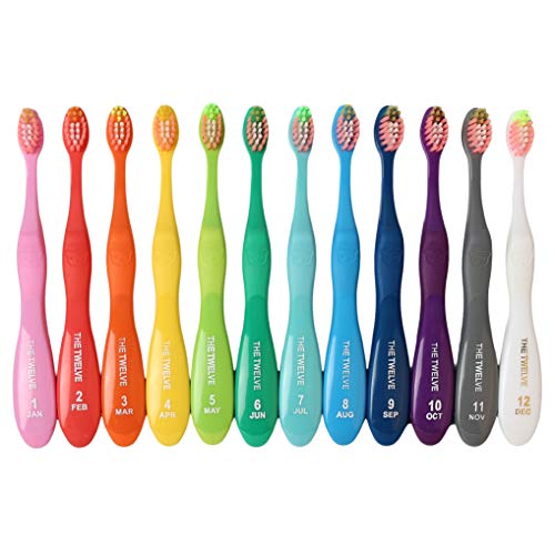 Book Cover TheTwelve Kids Toothbrush for 3-8 Years Rainbow Colors and Packs 12 PACK