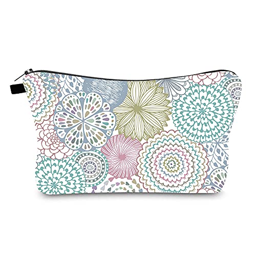 Portable Makeup Bag Organizer Travel 3D Printing Small Cosmetic Bags Zipper Pen Cases Brush Storage Pouch for Women Girls Purse (Mandala Flowers)