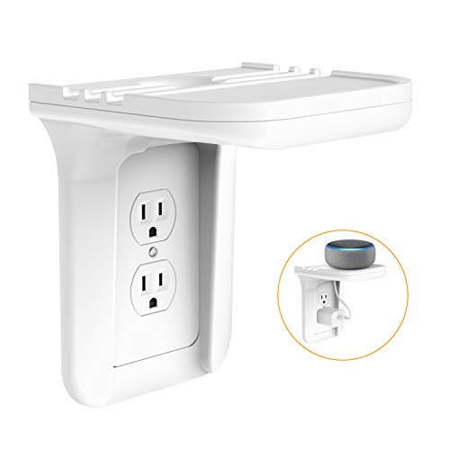 Book Cover Wall Outlet Shelf Holder Charging Socket Power Perch Organizer, [Up to 15lbs] [Easy Install] with Standard Vertical Outlet, Space Saving Solution for Echo/Google Home/Cell Phone/Smart Speaker