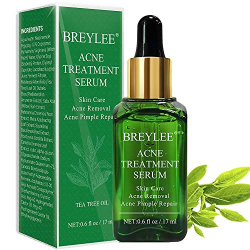 Book Cover Acne Treatment Serum, BREYLEE Tea Tree Clear Skin Serum for Clearing Severe Acne, Breakout, Remover Pimple and Repair Skin (17ml,0.6oz)