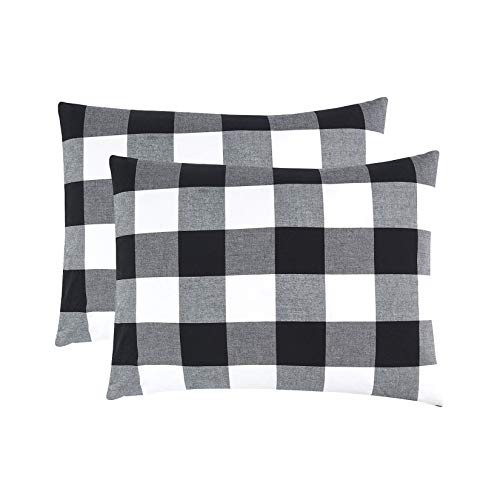 Book Cover Wake In Cloud - Pack of 2 Pillow Cases, 100% Washed Cotton Pillowcases, Buffalo Check Gingham Plaid Geometric Checker in White Black Gray (Standard Size, 20x26 Inches)