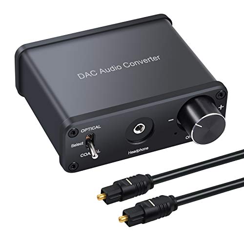 LiNKFOR 192kHz DAC Digital to Analog Audio Converter with Headphone Amplifier Function Volume Control Digital Optical Coaxial Toslink to Analog Stereo L/R 3.5mm Audio Adapter for PS4 Apple TV DVD PS3