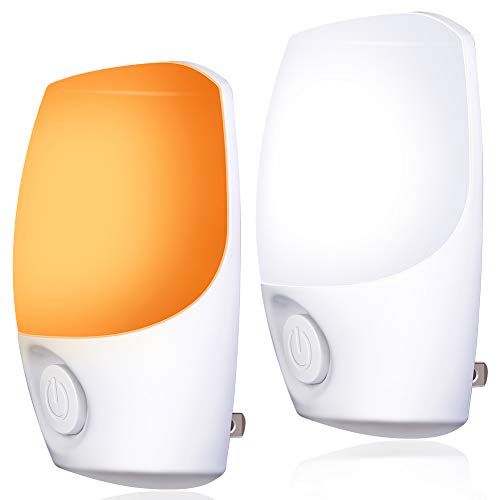 Book Cover Emotionlite Plug Dual Color Temperature LED Night Lights, Dusk to Dawn Sensor, 3 Mode (Amber/Daylight/Off) Switched, for Kids Room, Bedroom, UL Listed, 2 Pack, 2 Count