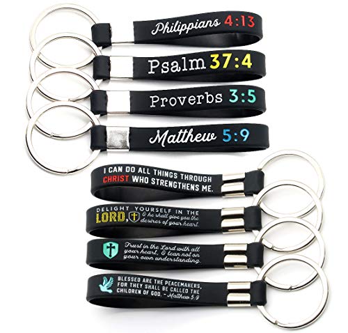 (12-pack) Christian Religious Bible Keychains - Wholesale Bulk Pack of 1 Dozen Silicone Rubber Key Rings with Scriptures for Church, Worship, Baptism, Christmas, Easter Gifts for Teens Men Women