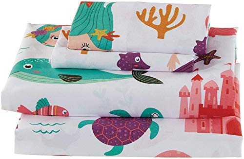 Book Cover Full Size 4pc Sheet Set for Girls/Teens Mermaid Sea Life Sea Horse Star Fish White Purple Teal New