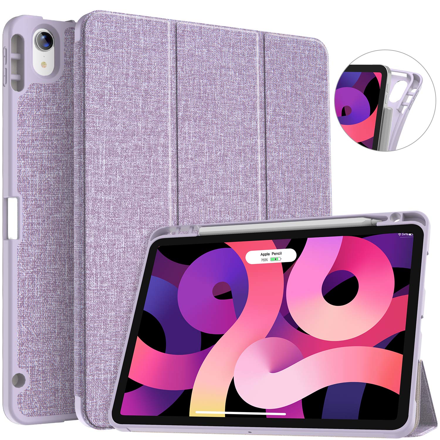 Soke iPad Air Case 5th/4th Generation 10.9 Inch with Pencil Holder - [Full Body Protection + Apple Pencil Charging], Soft TPU Back Cover for 2022 New iPad Air Gen 5 & 2020 iPad Air Gen 4, Violet