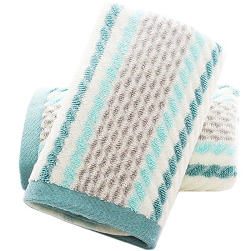 Book Cover Pidada Hand Towels Set of 2 Striped Pattern 100% Cotton Super Soft Highly Absorbent Hand Towel for Bathroom 13 x 28 Inch (Green)