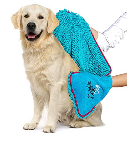 Dolphin & DogÂ® - Dog Towel - Super Absorbent Dog Towels, Pet Towel, Dog Microfibre Drying Towel, with Hand Pockets - 90cm x 30cm - Pet bath towel - Quick Drying and Machine Washable