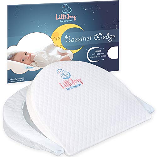 Book Cover LilliJoy Premium Bassinet Wedge Pillow for Baby | Fits Halo Bassinet | 12˚ Incline Sleep Positioner for Elevated Head & Torso Support | Anti Reflux Sleeper for Infant or Newborn Colic & Congestion
