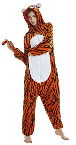 AceChic Unisex Animal Pajamas Adult Halloween Costume Christmas Cosplay Onesie Jumpsuit Tiger S
