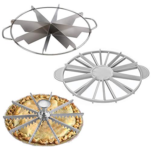 Round Cake Slice & Pie Slicer Marker Set, Winco Stainless Steel Pie Cutter 8 Cut + Plastic Double Sided Cake Marker 10-12 Slice + 10 Cut Aluminum Pie Slicers Marker Bundle