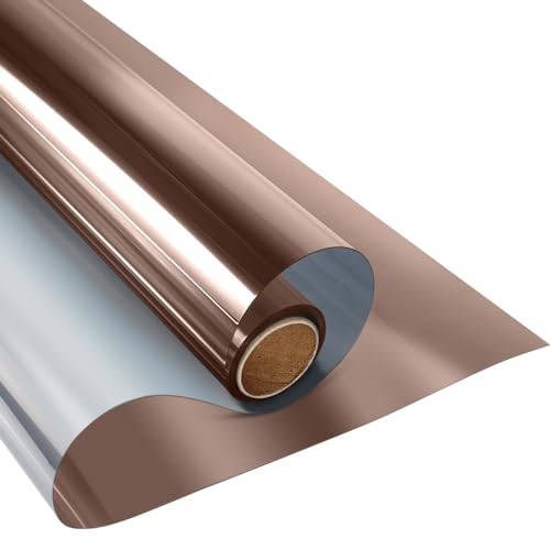 KESPEN Window Film One Way Mirror Glass Film Non-Adhesive Static Cling Residential Film Heat Control UV Blocking Window Tint for Home Kitchen Office Bedroom (Tea-Silver, 35.4' 'x 78.7'')