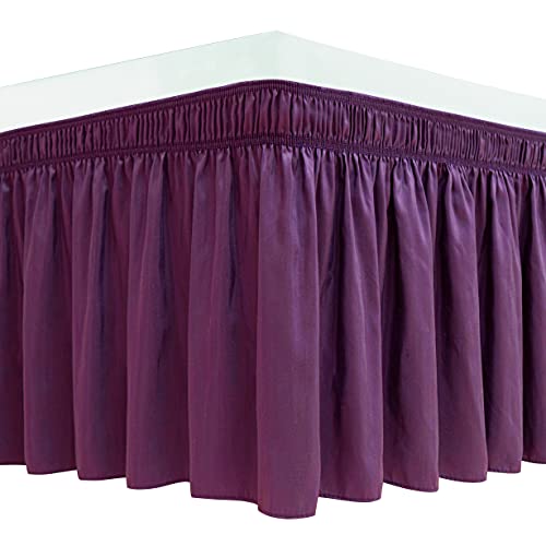 Biscaynebay Wrap Around Bed Skirts for King & Cal King Beds 15 Inches Drop, Eggplant Elastic Dust Ruffles Easy Fit Wrinkle & Fade Resistant Silky Luxurious Fabric Solid Machine Washable