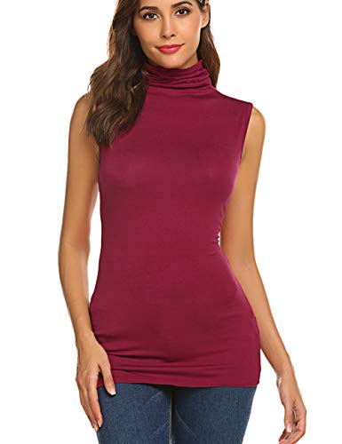 Womens Sleeveless Slim Fit Mock Turtleneck Top Basic Tee Shirt Blouses