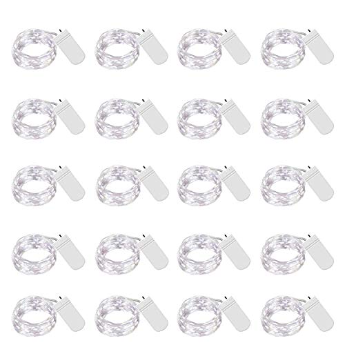 Cynzia 20 Pack Fairy Lights Battery Operated, 20 LED String Lights Mason Jar Lights, Waterproof Copper Wire Mini Lights String Firefly Light for Wedding, Table, Party, Christmas Decor (Cold White)