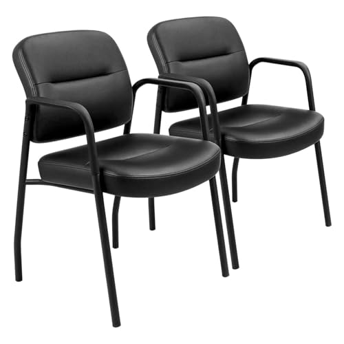 Devoko Office Reception Chairs Executive Leather Guest Chairs With Armrest Ergonomic Upholstered Lumber Support Side Chairs Set Of 2 (Black)