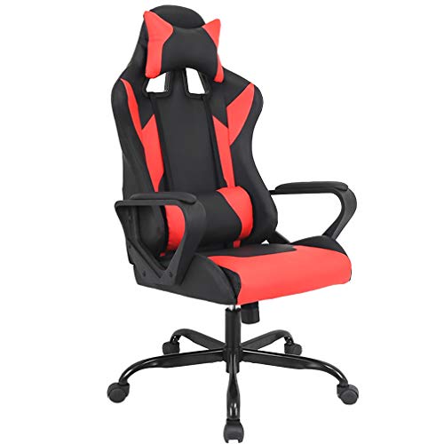 Gaming Chair Racing Chair Office Chair Ergonomic High-Back Leather Chair Reclining Computer Desk Chair Executive Swivel Rolling Chair with Adjustable Headrest Lumbar Support for Women, Men(Red)