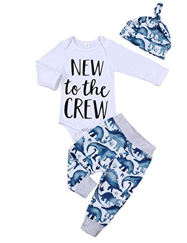 itkidboy Newborn Baby Boy Girl Clothes New to The Crew Romper+Pants+Hat Outfits Set