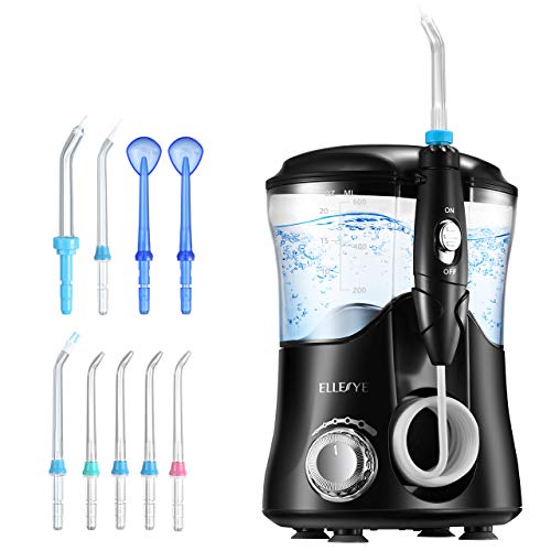 Book Cover Water Flosser, ELLESYE Oral Irrigator 600ml with 9 Multifunctional Jet Tips, 3 Min Timer, Dental Water Flosser for Braces Care & Teeth Cleaning, Quiet Design for Adults & Kid Use
