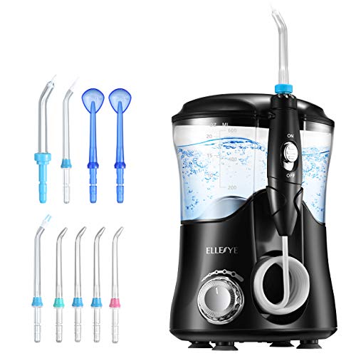 Water Flosser, ELLESYE Oral Irrigator 600ml with 9 Multifunctional Jet Tips, 3 Min Timer, Dental Water Flosser for Braces Care & Teeth Cleaning, Quiet Design for Adults & Kid Use