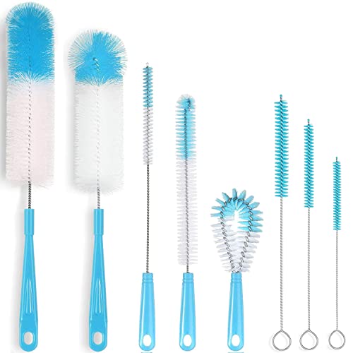 ALINK Bottle Cleaning Brush Set - Long Handle Bottle Cleaner for Washing Narrow Wine/Beer Bottles, Thermos, Hummingbird Feeder, Sâ€™Well, Sports Water Bottles, Plus Kettle Spout/Lid Brush, Straw Brush-B