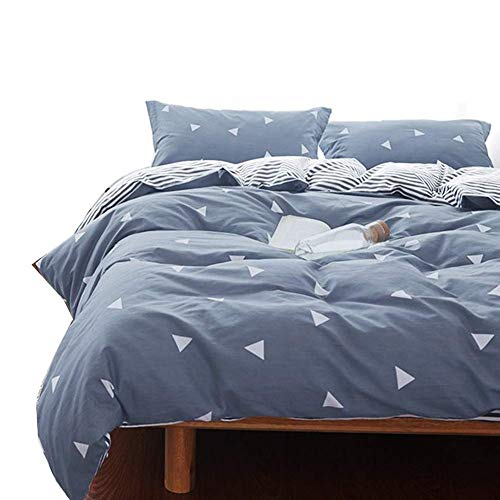 Book Cover Uozzi Bedding Twin Kids Thin Duvet Cover Set Blue Gray & Triangles 3 Piece (1 Comforter Cover 68x90 + 2 Pillow Shams) 800 - TC Luxury with 4 Ties &Zipper