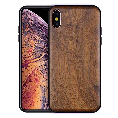 Boogice iPhone X/XS Wood Case - Real Natural Walnut,- Slim Shockproof Hybrid Wooden Cover for iPhone X/XS (Walnut)