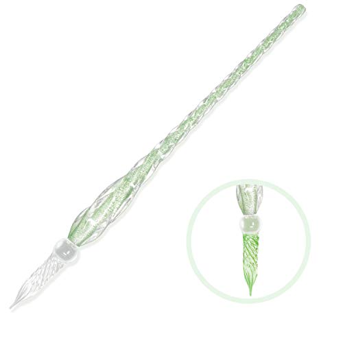 ESSSHOP Handmade Glass Dipped Pen Art - Elegant Crystal Pen for Writing, Drawing, Signatures, Calligraphy, Decoration, Business Gift (Green # 1)