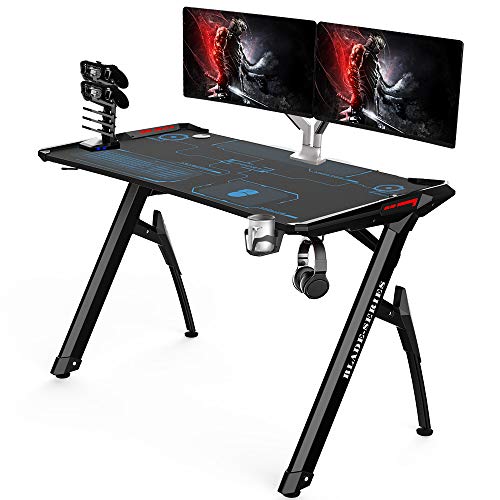 Kinsal Blade Series Gaming Style Computer Desk Office Desk Student Table PC Desk with RGB LED Lights & Cup Holder & Gamer Workstation & Headphone Hook and King Sized Mouse Pad (RGB Lights)