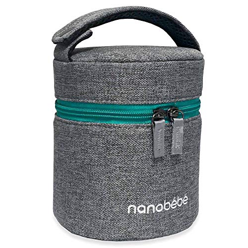 Book Cover nanobebe Breastmilk Baby Bottle Cooler & Travel Bag with Ice Pack Included. Compact Triple Insulated, Easily attaches to Stroller or Diaper Bag- Grey