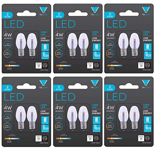 Triglow LED Night Light Bulbs 0.5-Watt C7 LED Bulb, Clear, (12 Pack LED)