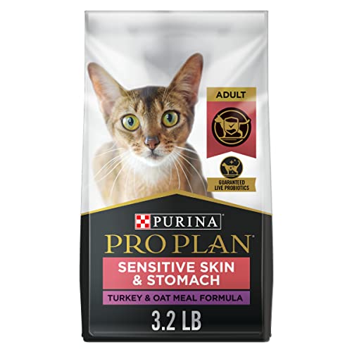 Purina Pro Plan With Probiotics, Sensitive Skin & Stomach, Natural Dry Cat Food, Turkey & Oat Meal Formula - 3.2 lb. Bag