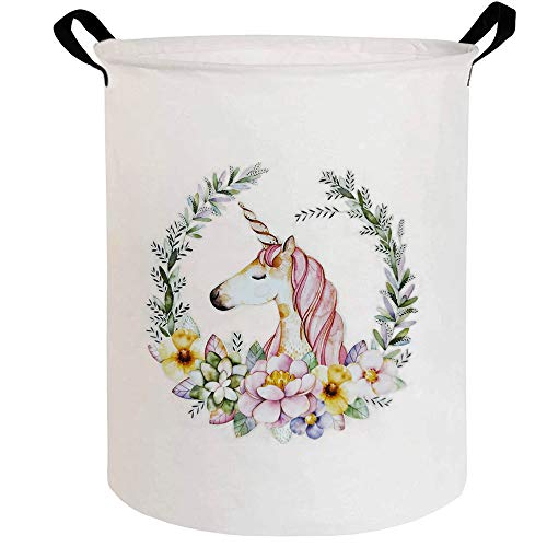 ESSME Laundry Hamper,Collapsible Canvas Waterproof Storage Bin for Kids, Nursery Hamper,Gift Baskets,Home Organizer (Art Unicorn)