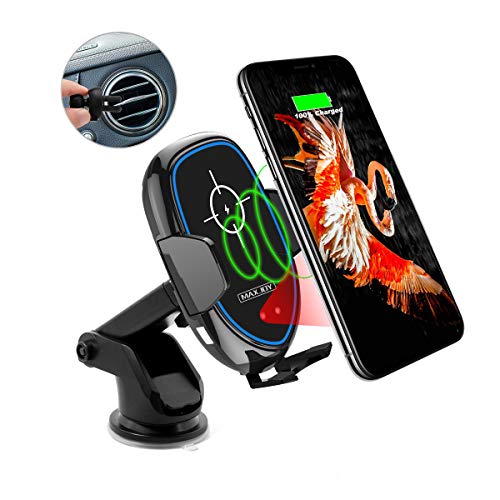 Wireless Car Charger, Maxjoy Qi Fast Charger Car Mount, 10W Wireless Car Charger Infrared Sensor Phone Holder Compatible for iPhone Xs Max/XR/X/8/8 Plus Samsung Galaxy S9 S9 Plus S8 Plus Note 8 5