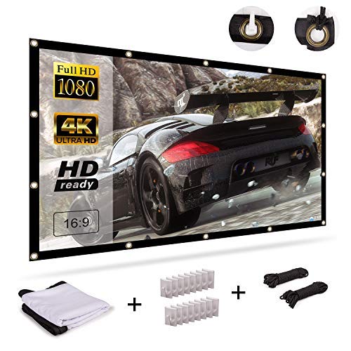 120 Inch Projector Screen, Lightimetunnel 16:9 HD Portable Widescreen Foldable Anti-Crease Indoor Outdoor Projector Movies Screen for Home Theater Office, Support Double-Sided Projection