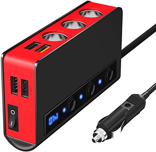 QC 3.0 Cigarette Lighter Adapter, 12V/24V DC 2 Socket Splitter Multi Power Outlet USB Car Charger with LED Voltmeter Switch 6.8A Dual USB Port for iPhone iPad Android Samsung GPS Dashcam