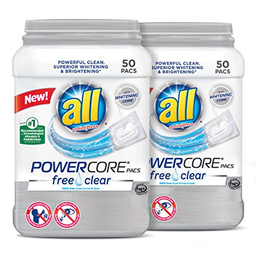 Book Cover All Powercore Pacs Laundry Detergent, Free Clear for Sensitive Skin, 2 Tubs, 50 Count