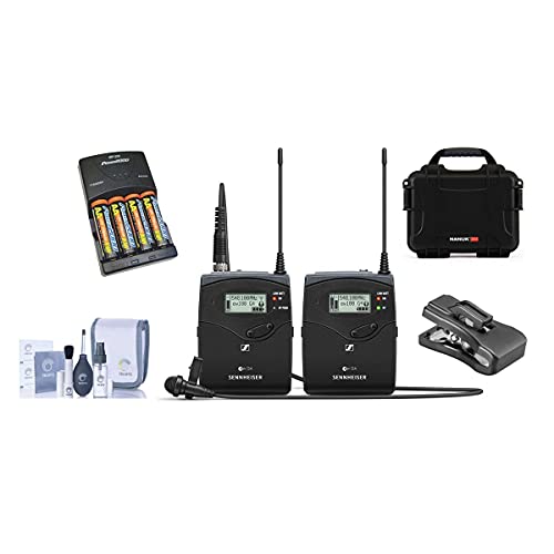 Sennheiser ew 112 P G4 Camera Lavalier Set, Bodypack Transmitter, ME 2 Lav Omni Mic, A: 516-558 MHz - Bundle with 4 AA NiMH 2900mAh Batteries/Charger, SKB iSeries Waterproof Case, at Clothing Clip
