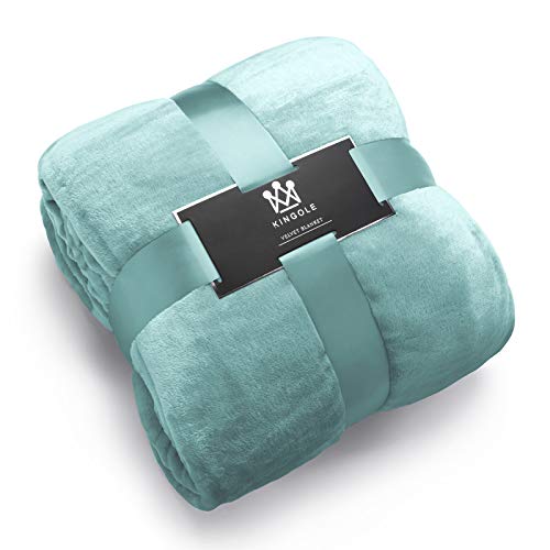 Book Cover Kingole Flannel Fleece Microfiber Throw Blanket, Luxury Celadon Queen Size Lightweight Cozy Couch Bed Super Soft and Warm Plush Solid Color 350GSM (90 x 90 inches)